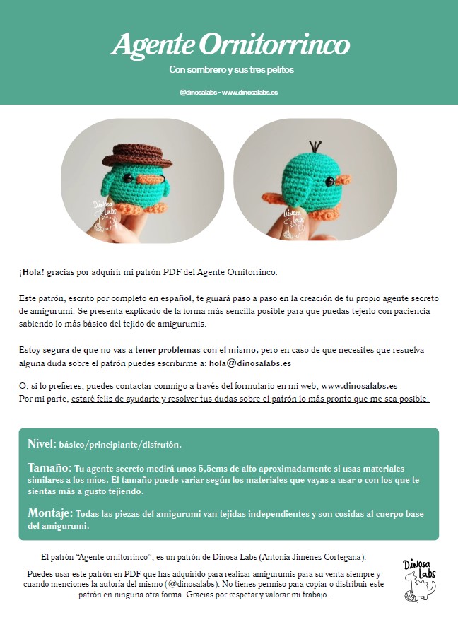 Patrón agente ornitorrinco DINOSA LABS